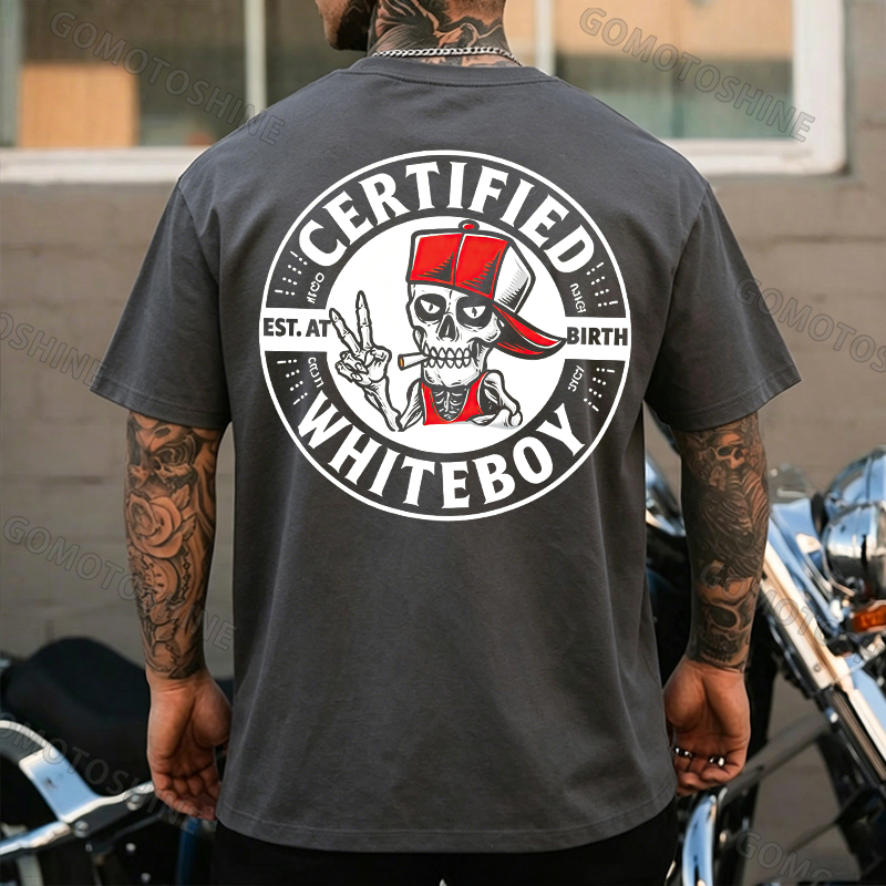 CERTIFIED WHITEBOY EST. AT BIRTH Skull with Peace Sign Print Men's T-shirt Image - 4