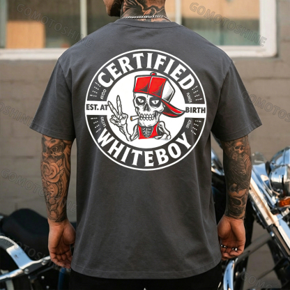 CERTIFIED WHITEBOY EST. AT BIRTH Skull with Peace Sign Print Men's T-shirt Image - 4