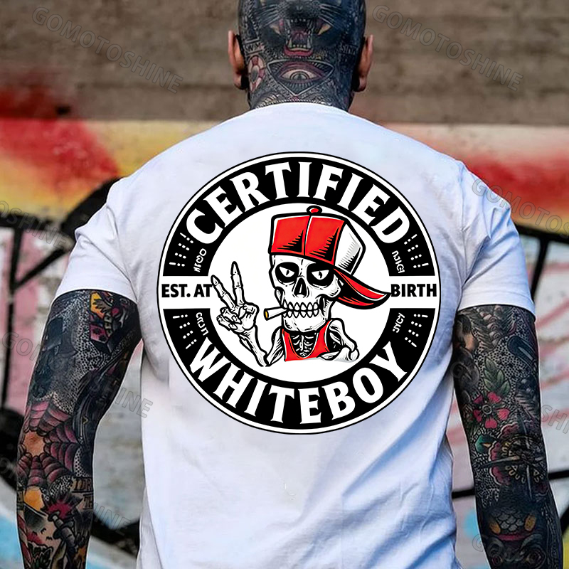 CERTIFIED WHITEBOY EST. AT BIRTH Skull with Peace Sign Print Men's T-shirt Image - 5