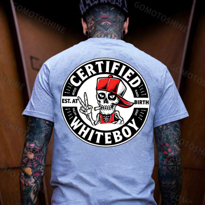 CERTIFIED WHITEBOY EST. AT BIRTH Skull with Peace Sign Print Men's T-shirt Image - 7
