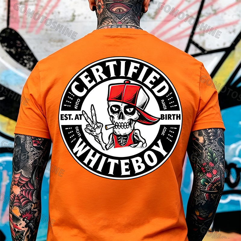 CERTIFIED WHITEBOY EST. AT BIRTH Skull with Peace Sign Print Men's T-shirt Image - 13