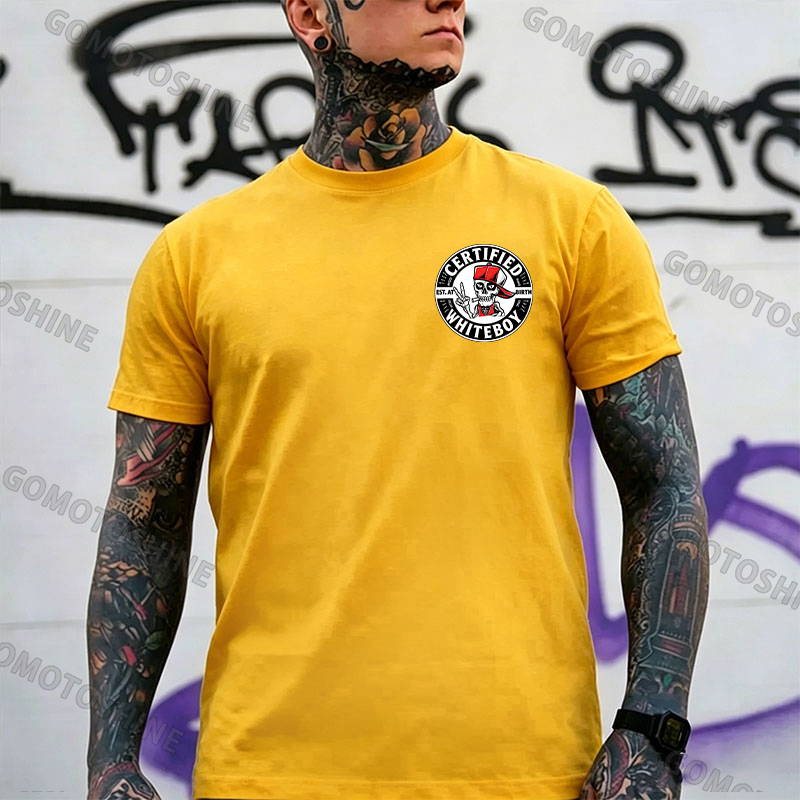 CERTIFIED WHITEBOY EST. AT BIRTH Skull with Peace Sign Print Men's T-shirt Image - 9