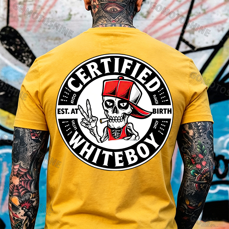 CERTIFIED WHITEBOY EST. AT BIRTH Skull with Peace Sign Print Men's T-shirt Image - 10