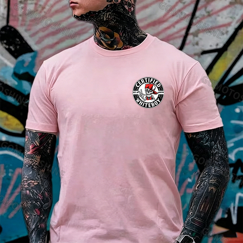 CERTIFIED WHITEBOY EST. AT BIRTH Skull with Peace Sign Print Men's T-shirt Image - 12