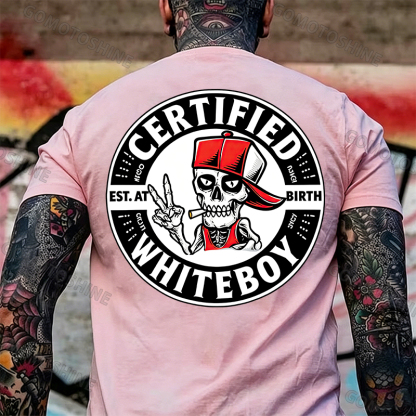 CERTIFIED WHITEBOY EST. AT BIRTH Skull with Peace Sign Print Men's T-shirt Image - 11