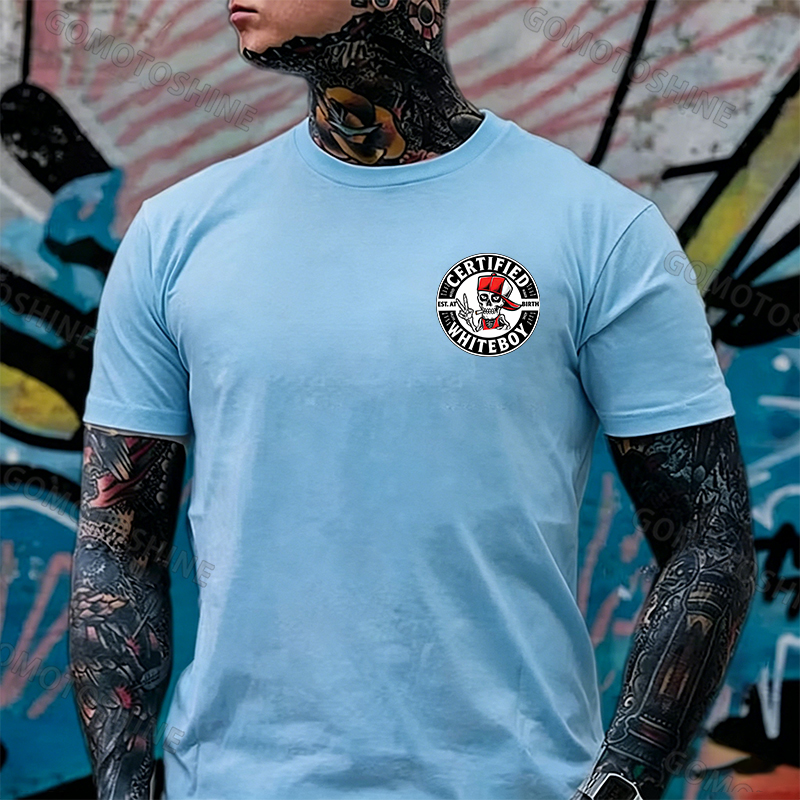 CERTIFIED WHITEBOY EST. AT BIRTH Skull with Peace Sign Print Men's T-shirt Image - 14