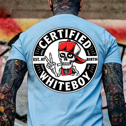 CERTIFIED WHITEBOY EST. AT BIRTH Skull with Peace Sign Print Men's T-shirt Image - 16
