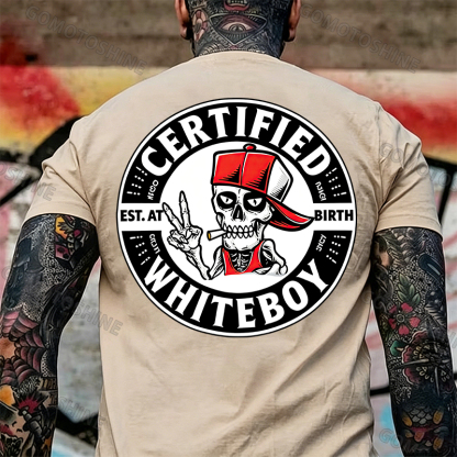CERTIFIED WHITEBOY EST. AT BIRTH Skull with Peace Sign Print Men's T-shirt Image - 19