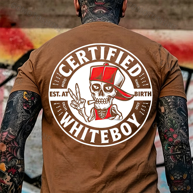 CERTIFIED WHITEBOY EST. AT BIRTH Skull with Peace Sign Print Men's T-shirt Image - 20
