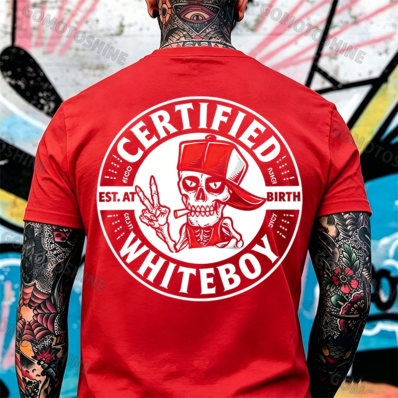 CERTIFIED WHITEBOY EST. AT BIRTH Skull with Peace Sign Print Men's T-shirt Image - 25