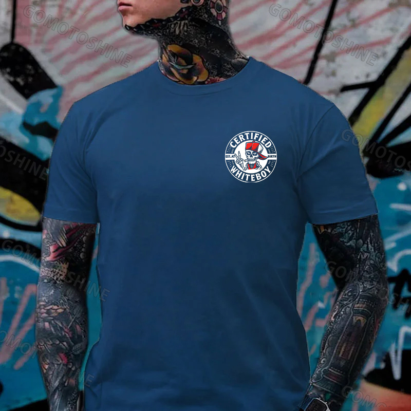 CERTIFIED WHITEBOY EST. AT BIRTH Skull with Peace Sign Print Men's T-shirt Image - 21