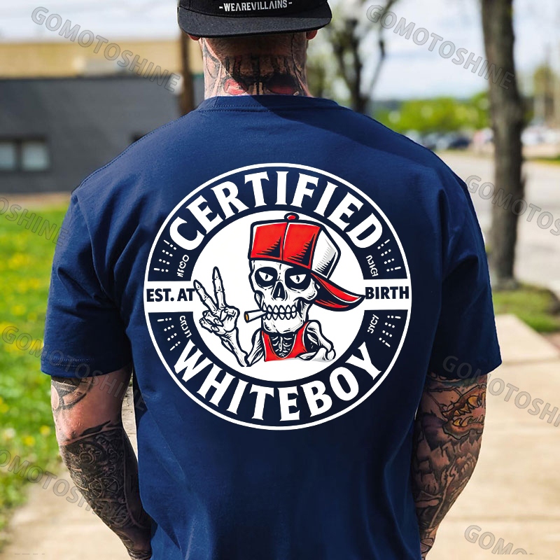 CERTIFIED WHITEBOY EST. AT BIRTH Skull with Peace Sign Print Men's T-shirt Image - 22