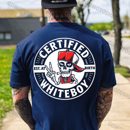 CERTIFIED WHITEBOY EST. AT BIRTH Skull with Peace Sign Print Men's T-shirt Image - 22