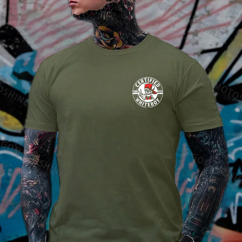 CERTIFIED WHITEBOY EST. AT BIRTH Skull with Peace Sign Print Men's T-shirt Image - 23