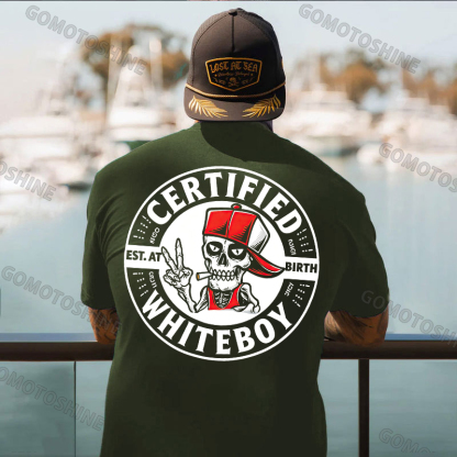 CERTIFIED WHITEBOY EST. AT BIRTH Skull with Peace Sign Print Men's T-shirt Image - 24