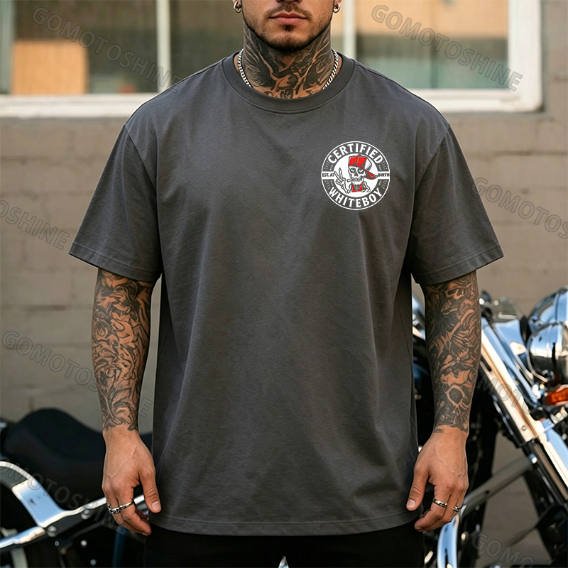 CERTIFIED WHITEBOY EST. AT BIRTH Skull with Peace Sign Print Men's T-shirt Image - 26