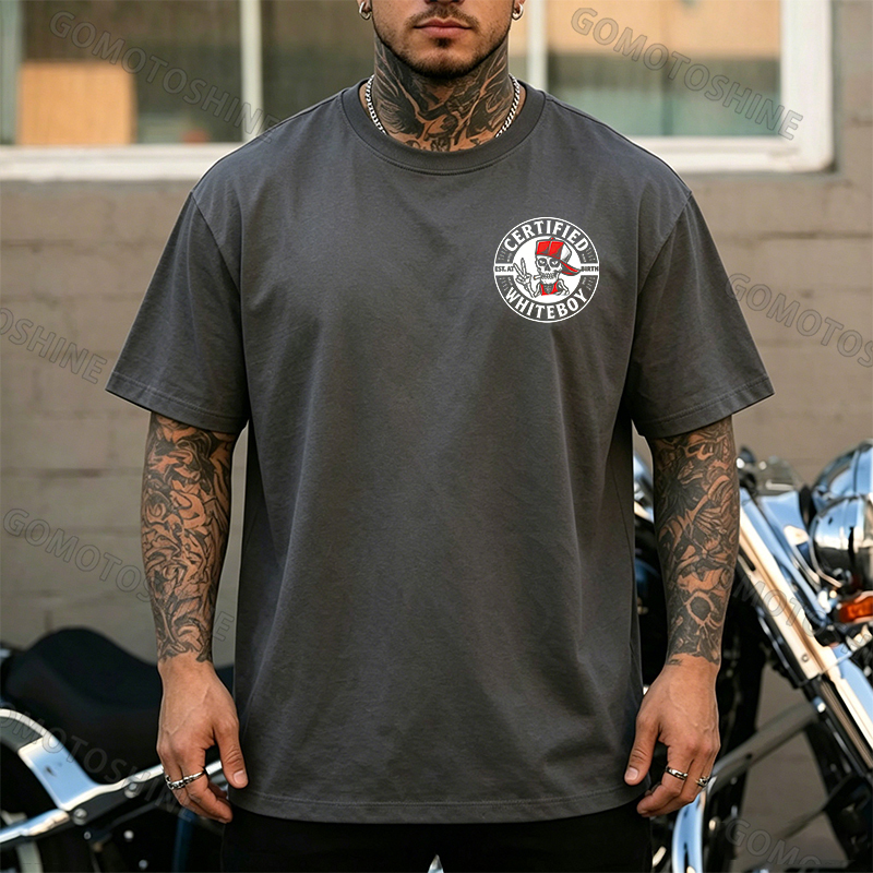 CERTIFIED WHITEBOY EST. AT BIRTH Skull with Peace Sign Print Men's T-shirt Image - 26
