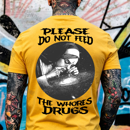 PLEASE DO NOT FEED THE WHORES DRUGS Smoking Nun Print Men's T-shirt Image - 8