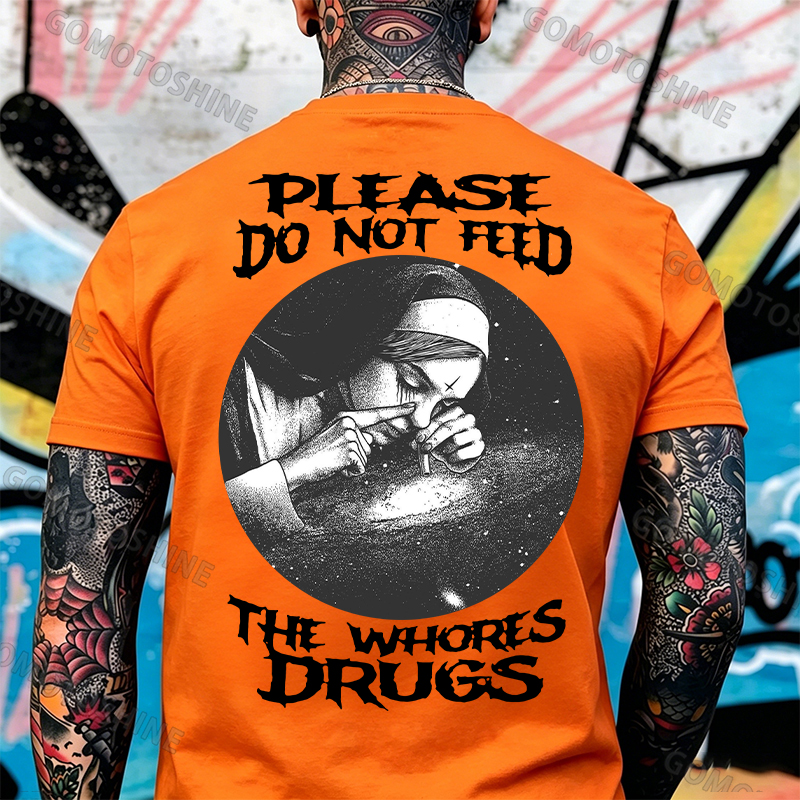 PLEASE DO NOT FEED THE WHORES DRUGS Smoking Nun Print Men's T-shirt Image - 10