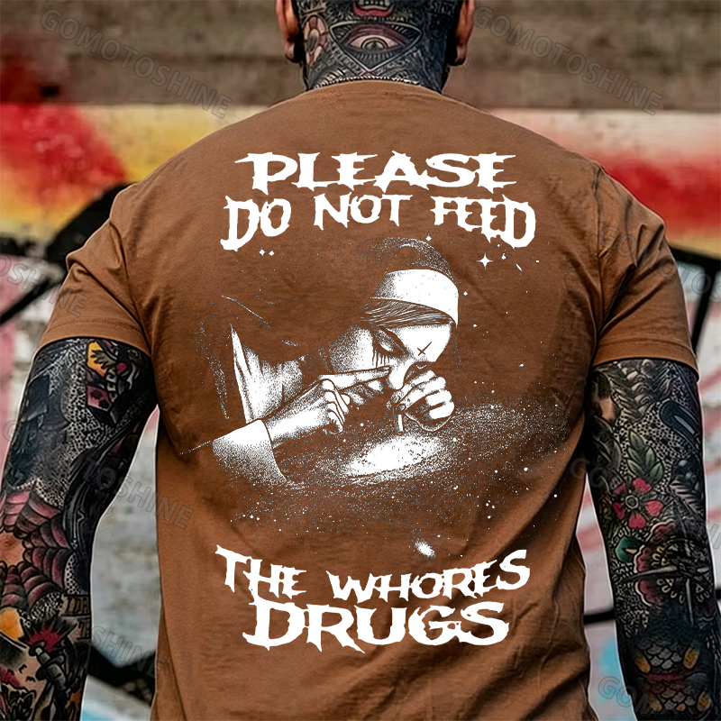 PLEASE DO NOT FEED THE WHORES DRUGS Smoking Nun Print Men's T-shirt Image - 9
