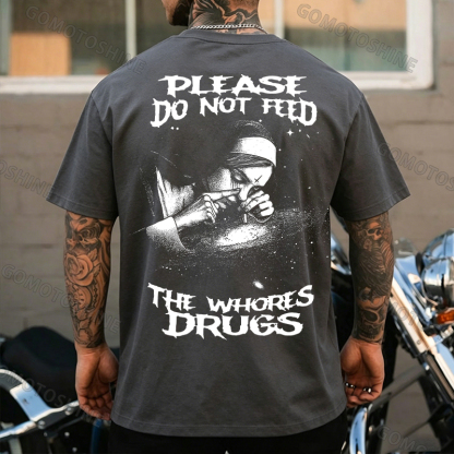PLEASE DO NOT FEED THE WHORES DRUGS Smoking Nun Print Men's T-shirt Image - 11