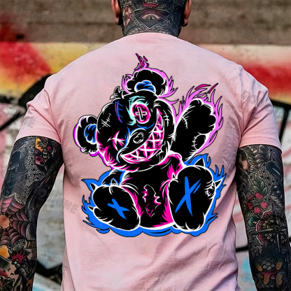 Graffiti Evil Teddy Bear Print Men's T-Shirt Image - 7