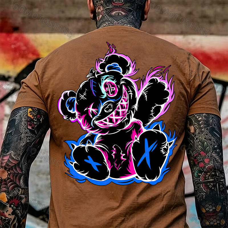 Graffiti Evil Teddy Bear Print Men's T-Shirt Image - 11