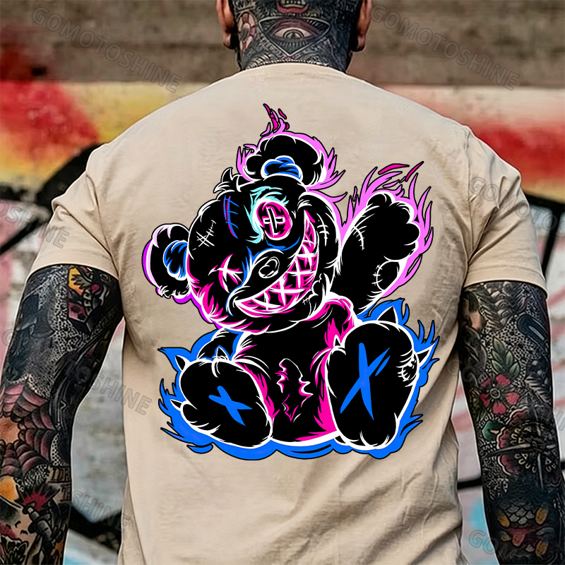 Graffiti Evil Teddy Bear Print Men's T-Shirt Image - 8