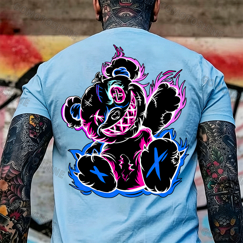 Graffiti Evil Teddy Bear Print Men's T-Shirt Image - 10