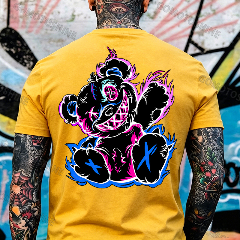 Graffiti Evil Teddy Bear Print Men's T-Shirt Image - 13