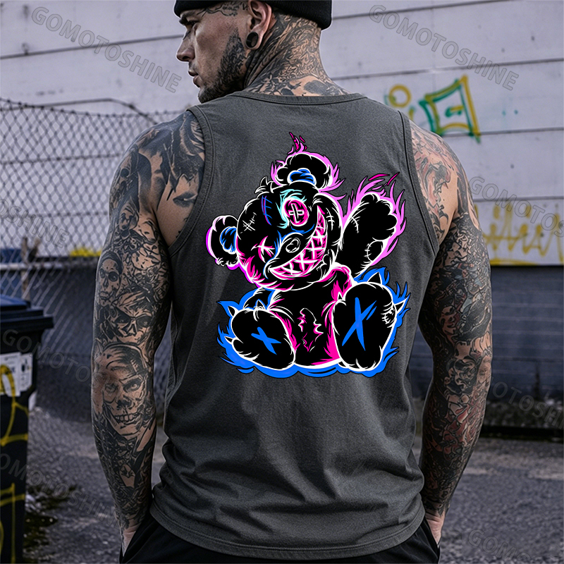 Graffiti Evil Teddy Bear Print Men's Tank Image - 3