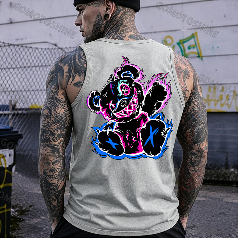 Graffiti Evil Teddy Bear Print Men's Tank Image - 5