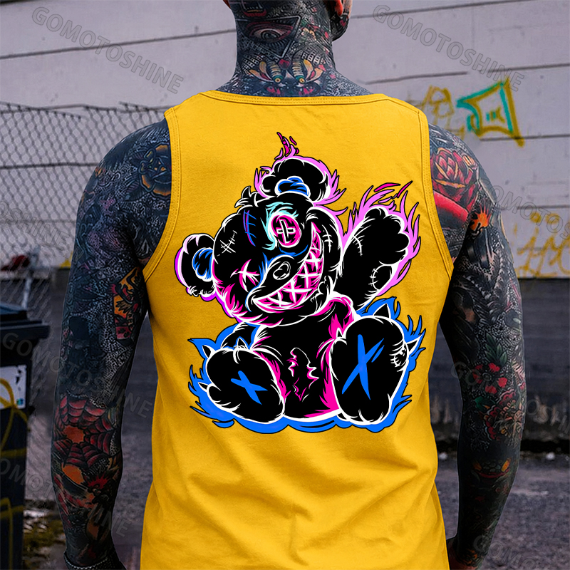 Graffiti Evil Teddy Bear Print Men's Tank Image - 4