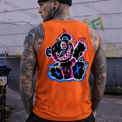 Graffiti Evil Teddy Bear Print Men's Tank Image - 6