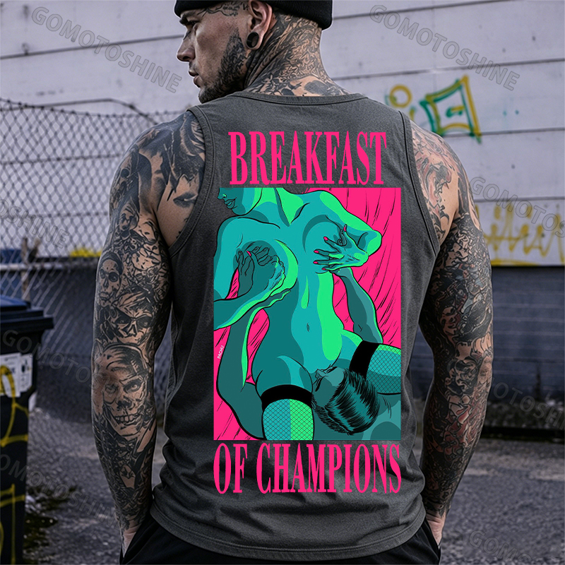 BREAKFAST OF CHAMPIONS Man Suck Sexy Woman Print Men's Tank Image - 3