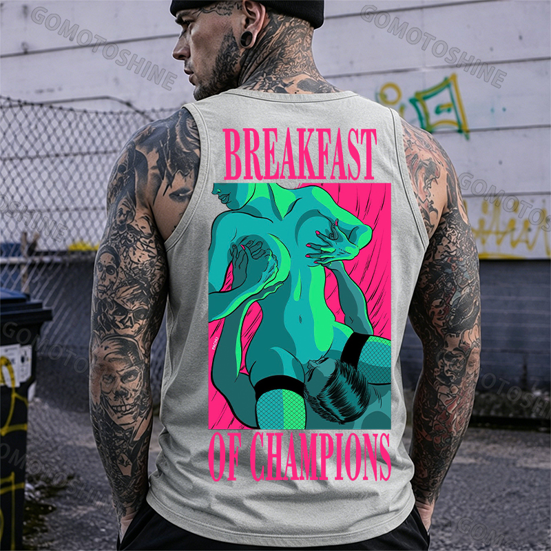 BREAKFAST OF CHAMPIONS Man Suck Sexy Woman Print Men's Tank Image - 5