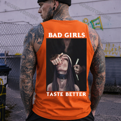 BAD GIRLS TASTE BETTER Sucking Finger Nun Print Men's Vest Image - 4