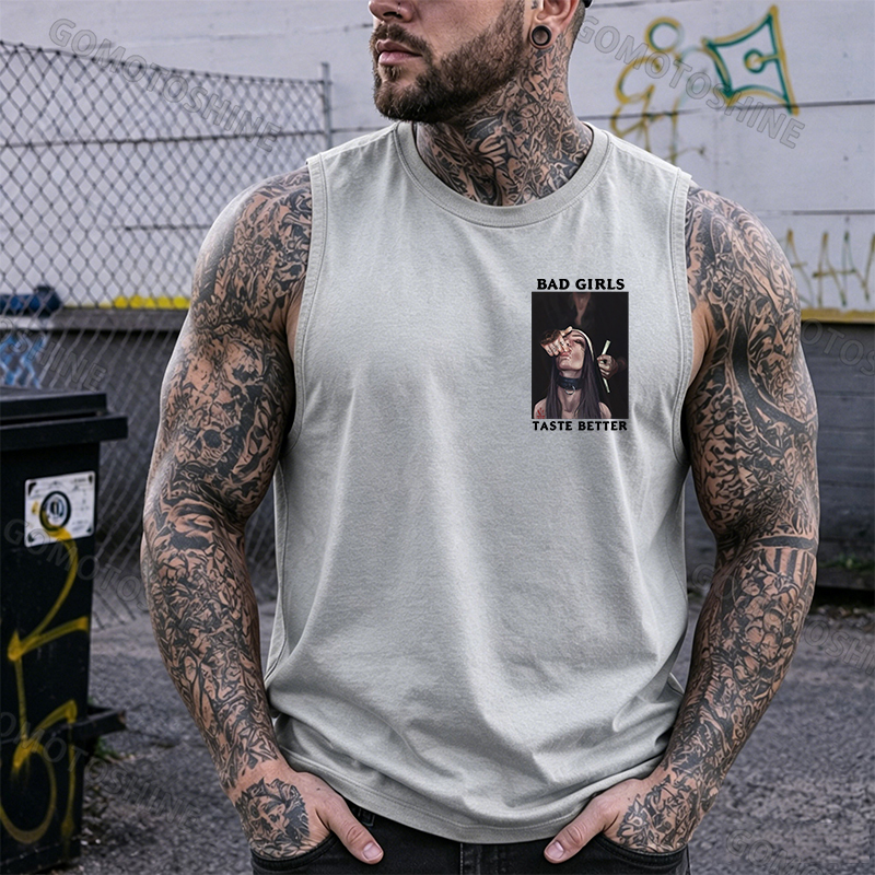 BAD GIRLS TASTE BETTER Sucking Finger Nun Print Men's Vest Image - 6