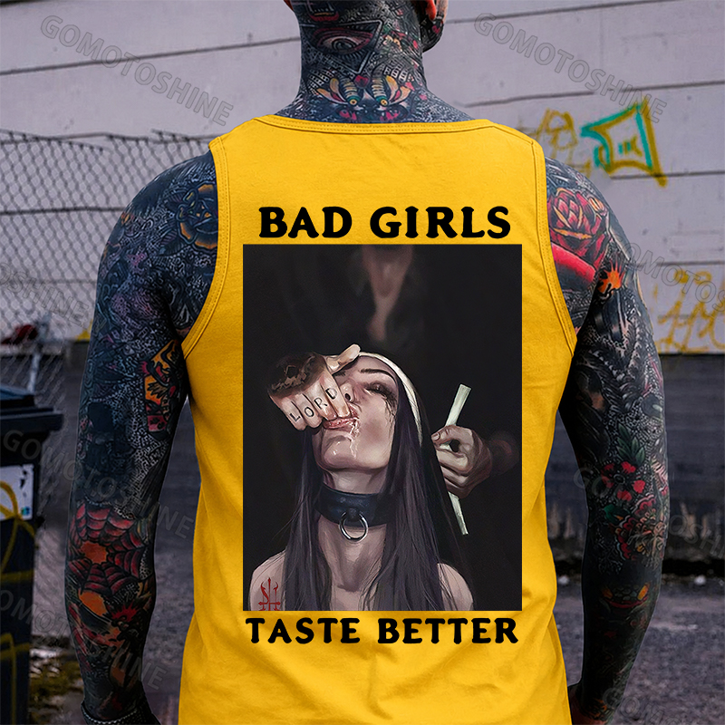 BAD GIRLS TASTE BETTER Sucking Finger Nun Print Men's Vest Image - 7