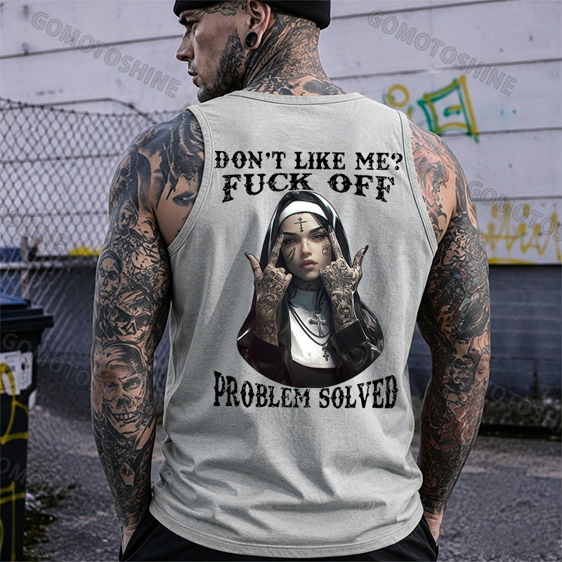DON'T LIKE ME F*CK OFF Defiant Nun Print Men's Vest Image - 4