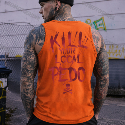 KILL YOUR LOCAL PEDO Letter Graphic Black Print Vest Image - 12