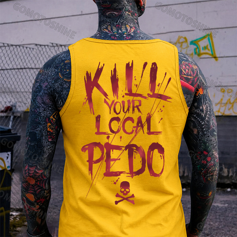 KILL YOUR LOCAL PEDO Letter Graphic Black Print Vest Image - 11
