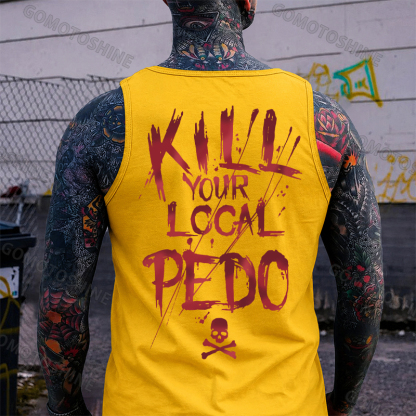 KILL YOUR LOCAL PEDO Letter Graphic Black Print Vest Image - 11