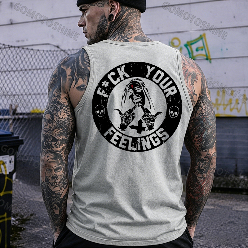FUCK YOUR FEELINGS Defiant Nun Print Men's Vest Image - 5