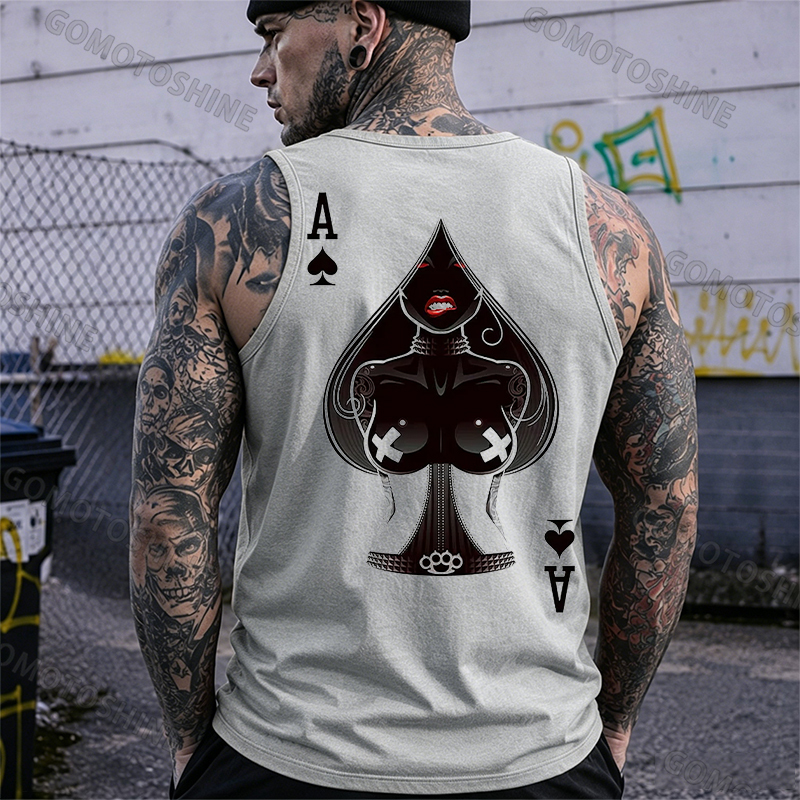 Poker A The Queen of Spades Sexy Nun Print Men's Vest Image - 3