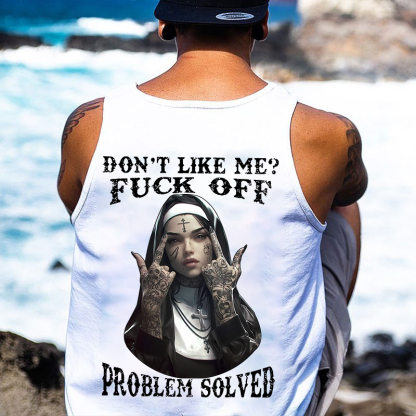 DON'T LIKE ME F*CK OFF Defiant Nun Print Men's Vest Image - 2