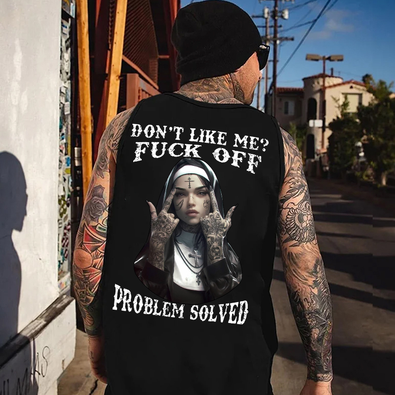 DON'T LIKE ME F*CK OFF Defiant Nun Print Men's Vest Image - 1