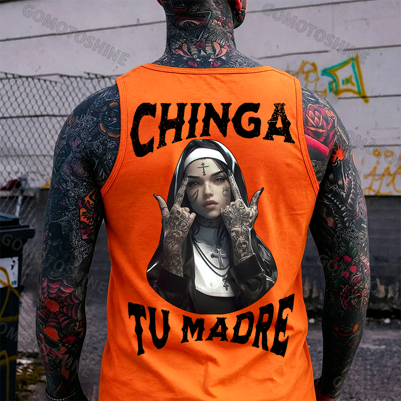 CHINGA TU MADRE Defiant Nun Print Men's Vest Image - 4
