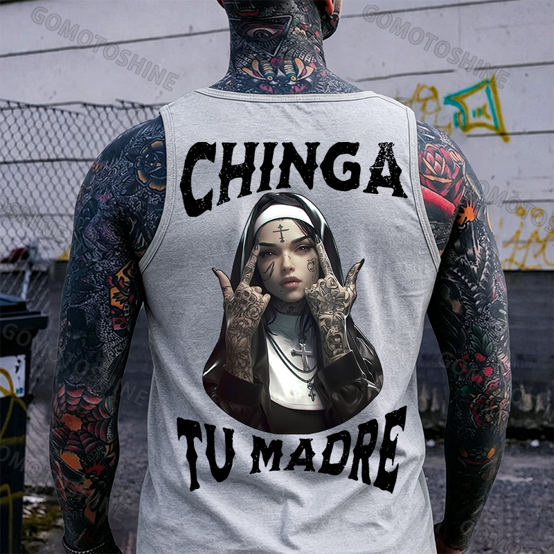 CHINGA TU MADRE Defiant Nun Print Men's Vest Image - 5