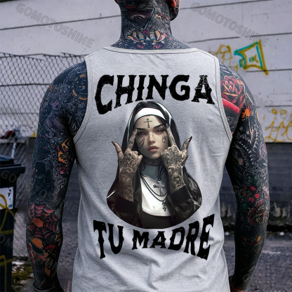 CHINGA TU MADRE Defiant Nun Print Men's Vest Image - 5